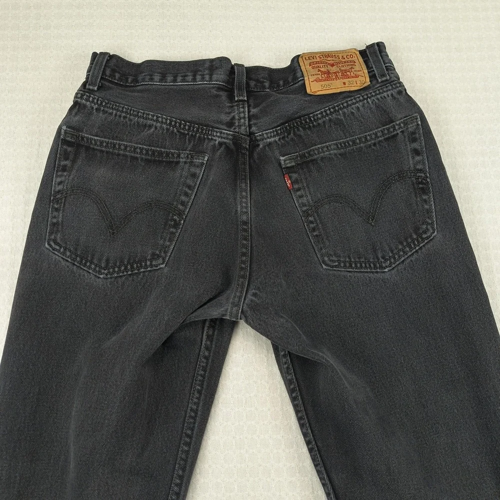 Levis 505 Regular Fit Mens Black Denim Jeans Straight Leg 32x30 100% Cotton‎
